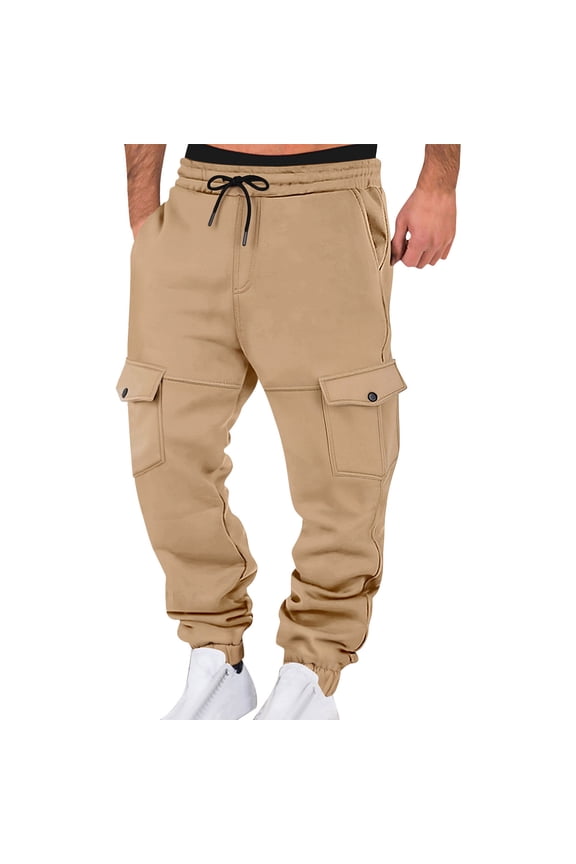 Cargo Pants for Men Casual Stretch Lightweight Tactical Work Pants Drawstring Elastic Waist Hiking Cuffed Pants with Pocket