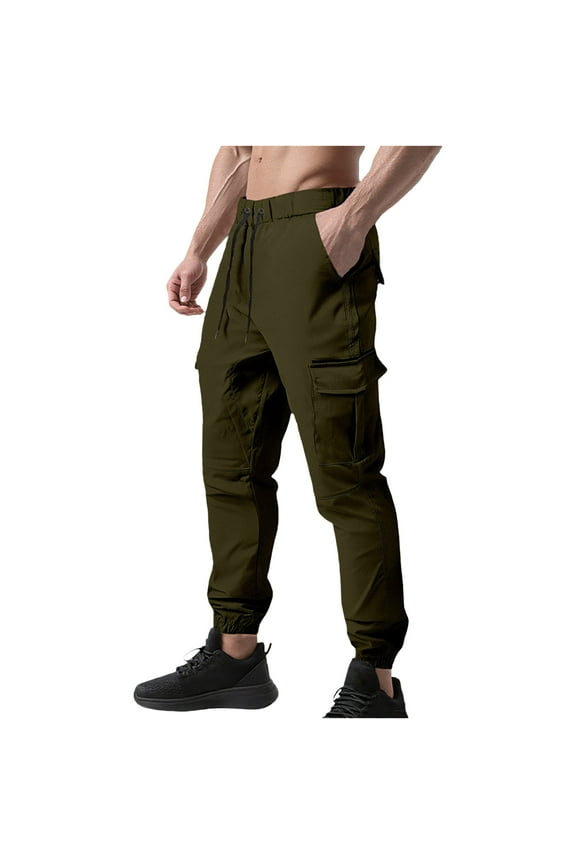 Cargo Pants for Men Ripstop Quick Dry Work Tactical Pants Lightweight Water Resistant Elastic Waist Drawstring Cuffed Pants