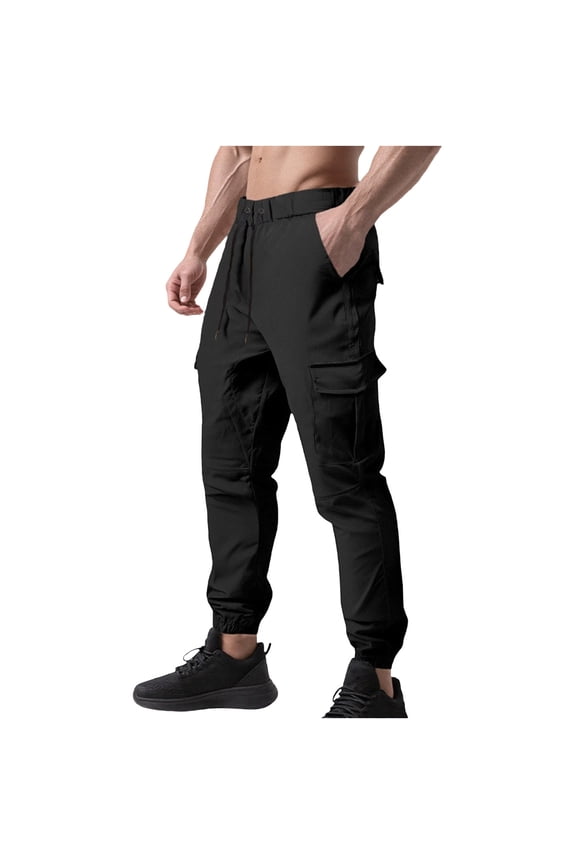 Cargo Pants for Men Ripstop Quick Dry Work Tactical Pants Lightweight Water Resistant Elastic Waist Drawstring Cuffed Pants
