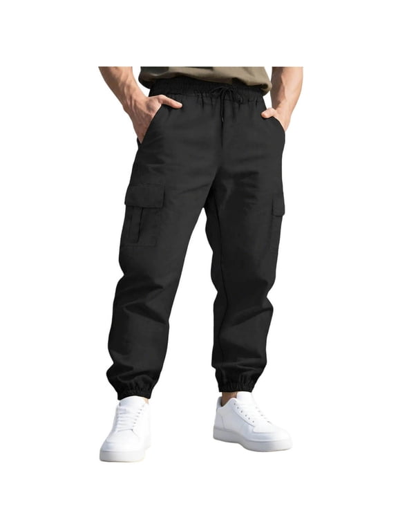Cargo Pants for Men Straight Stretch Lightweight Work Pants Drawstring Elastic Waist Quick Dry Cuffed Pants for Hiking Travel