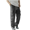 thumbnail image 1 of Xzbqbs Cargo Pants for Men Wide Leg Baggy Straight Work Pants Trendy Casual Parachute Pant Elastic Waist Drawstring Travel Pants, 1 of 4