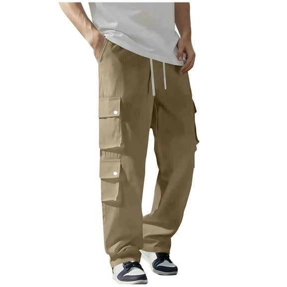 Xzbqbs Cargo Pants for Men Wide Leg Baggy Straight Work Pants Trendy Casual Parachute Pant Elastic Waist Drawstring Travel Pants