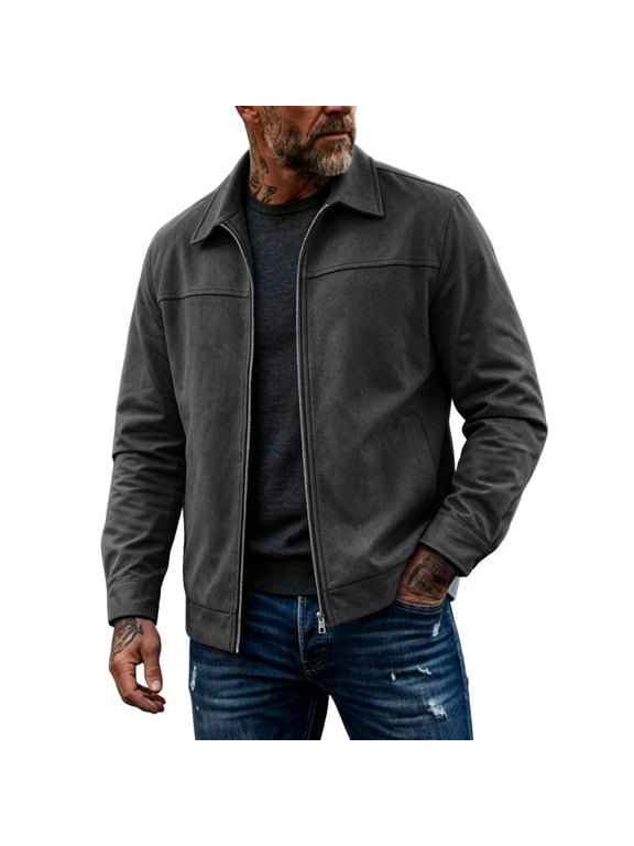 Collared Zip Up Jacket for Men Long Sleeve Smooth Soft Shell Casual Breathable Midweight Everyday Comfortable