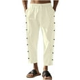 thumbnail image 1 of Xzbqbs Cropped for Men Casual Lightweight Button Classic Fit Breathable Pants Drawstring Elastic Waist Summer Beach Yoga Pants, 1 of 4