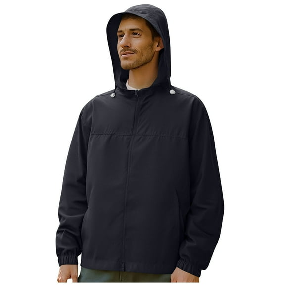 Xzbqbs Fishing Jackets for Men Casual Full Zip Sun Protection Hiking Hooded Coat Lightweight Softshell Riancoat Outdoor Jackets