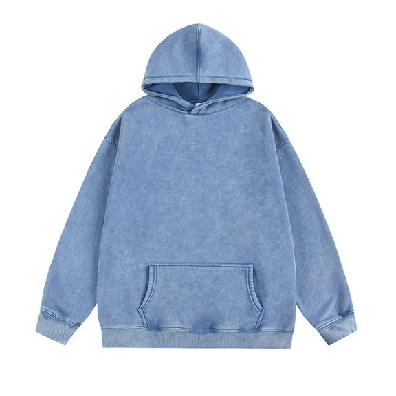 Xzbqbs Hoodies for Men Oversized Long Sleeve Acid Wash Fleece Warm Pullover Fashion Vintage Light Fall Winter Sweatshirt with Pocket
