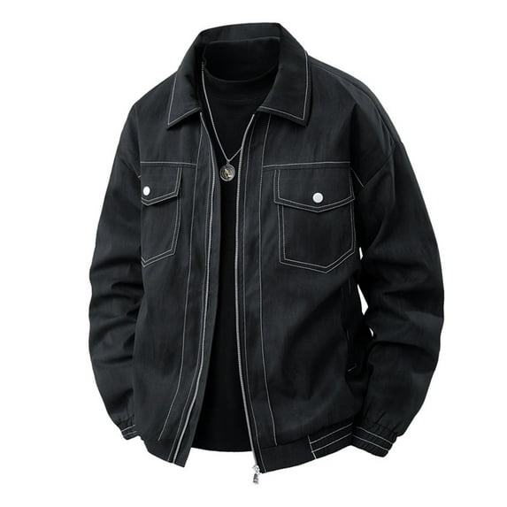 Xzbqbs Jackets for Men Button Down Vintage Workwear Jacket Fashion Y2k Streetwear Lapel Coat Casual Lightweight Motorcycle Jacket