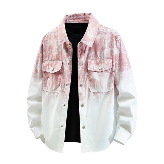 Xzbqbs Jackets for Men Button Down Y2k Hip Hop Streetwear Coat Fashion Gradient Print Shacket Casual Lightweight Lapel Jacket