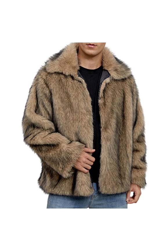 Jackets for Men Casual Faux Fur Coat Plush Warm Winter Thermal Furry Jacket Fashion Lightweight Cozy Fuzzy Fake Fur Jacket