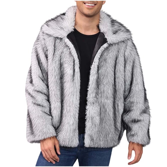 Xzbqbs Jackets for Men Casual Faux Fur Coat Plush Warm Winter Thermal Furry Jacket Fashion Lightweight Cozy Fuzzy Fake Fur Jacket
