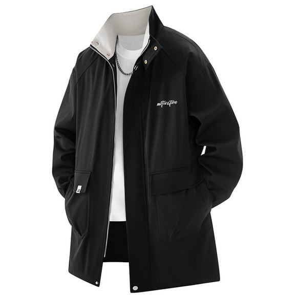 Xzbqbs Jackets for Men Casual Full Zip Up Windproof Long Coat Fashion Lightweight Double Breasted Trench Jacket Business Jackets