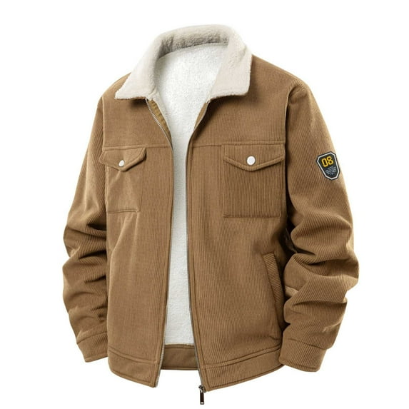Xzbqbs Jackets for Men Corduroy Fleece Lined Sherpa Work Jackets Casual Vintage Button Down Collared Thickened Winter Warm Jackets