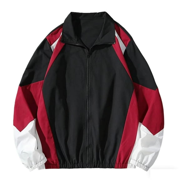 Xzbqbs Jackets for Men Varsity Jacket Zipper Color Block Windbreaker Jackets Long Sleeve Coats Streetwear Fashion Oversized Jackets