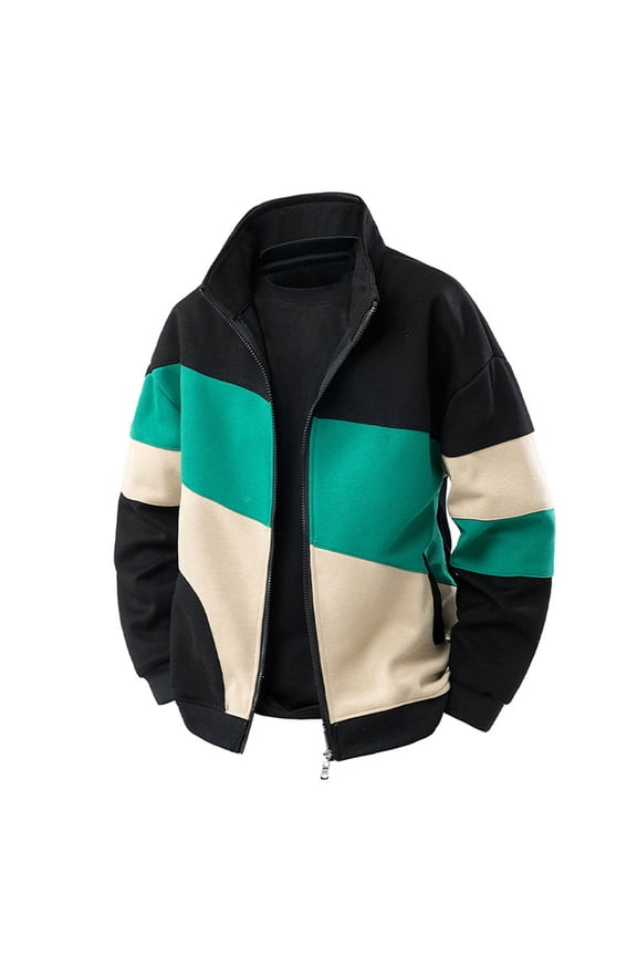 Jackets for Men Zip Up Loose Fit Bomber Jacket Casual Fashion Varsity Coat Lightweight Collared Color Block Flight Jacket