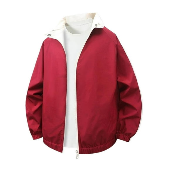 Xzbqbs Jackets for Men Zip Up Loose Fit Coat Casual Reversible Lightweight Workout Jacket Fashion Stand Collar Color Block Jacket