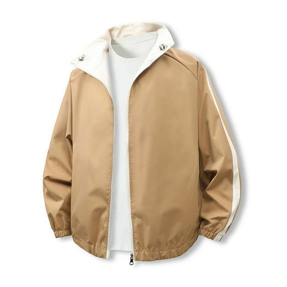 Xzbqbs Jackets for Men Zip Up Loose Fit Coat Casual Reversible Lightweight Workout Jacket Fashion Stand Collar Color Block Jacket
