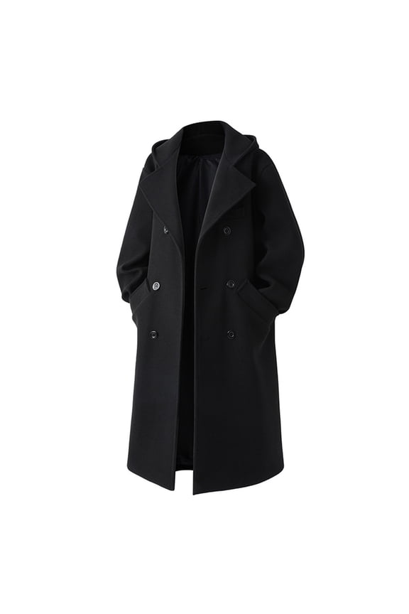 Jackets for Men with Hood Casual Double Breasted Trench Coat Lapel Long Peacoat Fashion Classic Casual Winter Overcoat Jacket