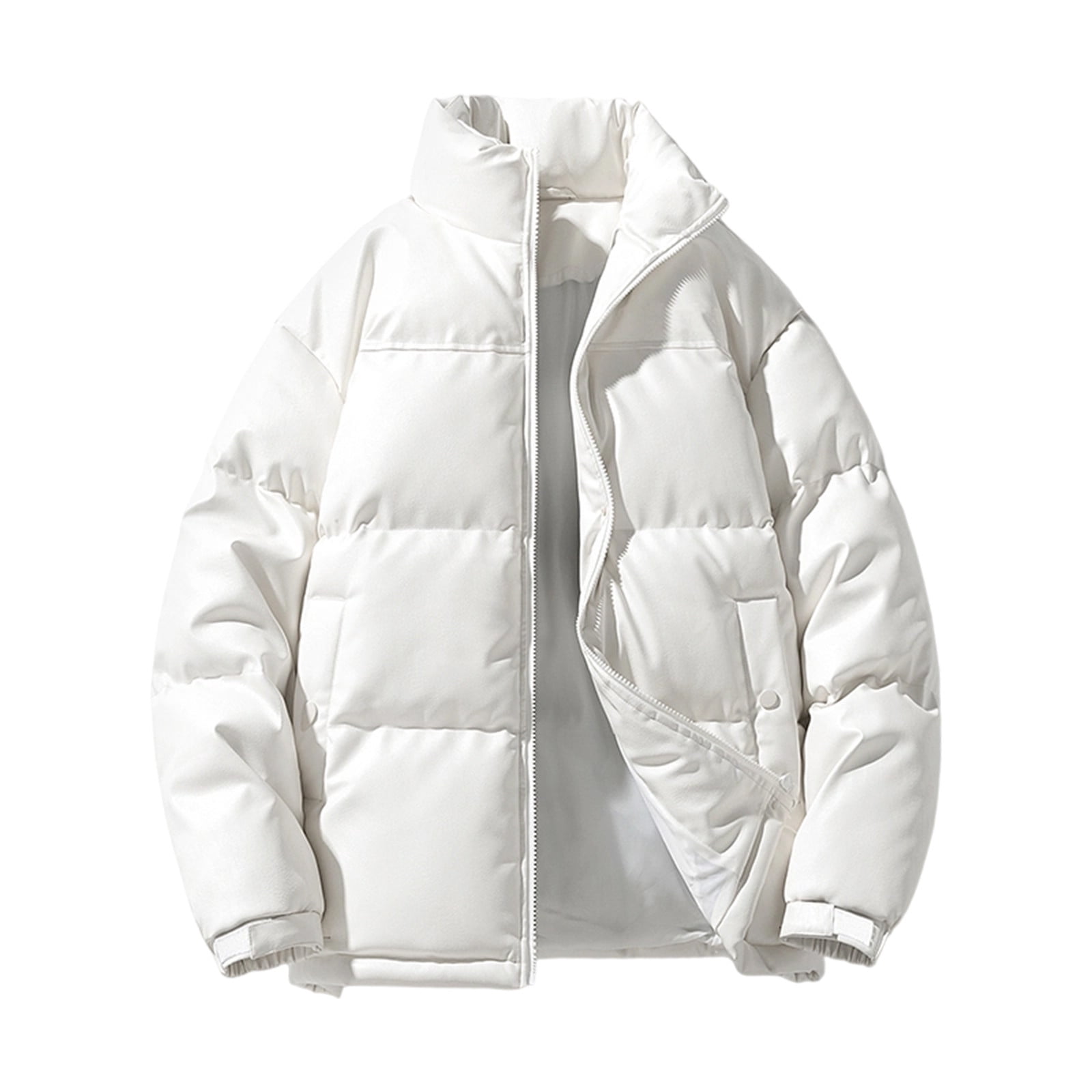 Xzbqbs Leather Jacket Men Winter Windproof Waterproof Puffer Jacket Casual Fashion Full Zip Stand Collar Thicken Warm Quilted Jacket