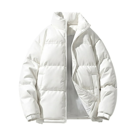 Xzbqbs Leather Jacket Men Winter Windproof Waterproof Puffer Jacket Casual Fashion Full Zip Stand Collar Thicken Warm Quilted Jacket