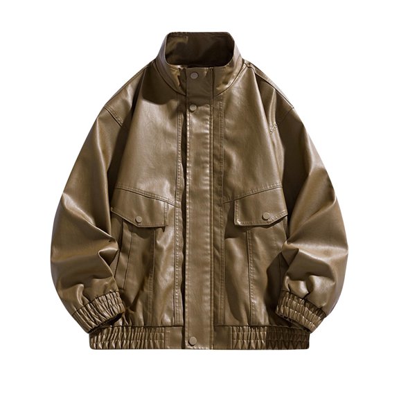 Xzbqbs Leather Jacket for Men Zip-Up Oversized Motorcycle Bomber Jackets Classic Causal PU Leather Coats Vintage Stand Collar Jacket