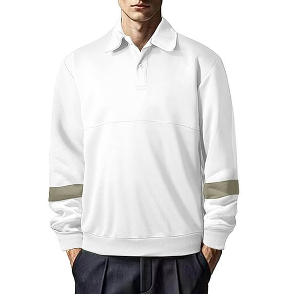 Xzbqbs Long Sleeve Shirts for Men Casual Loose Fit Polo Shirts Button Fashion Color Block Lightweight Collared Work Pullover Shirts