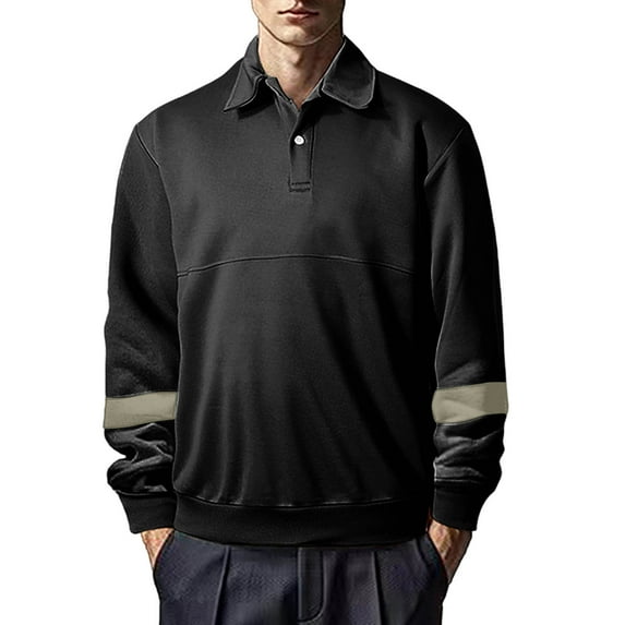 Xzbqbs Long Sleeve Shirts for Men Casual Loose Fit Polo Shirts Button Fashion Color Block Lightweight Collared Work Pullover Shirts