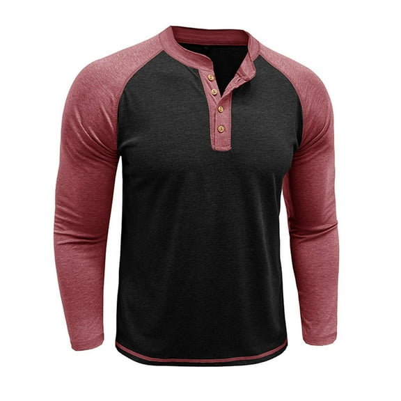Xzbqbs Long Sleeve Shirts for Men Henley Button Casual Slim Fit Crew Neck Pullover Tops Fashion Lightweight Patwork Shirts for Men
