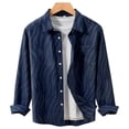 thumbnail image 1 of Xzbqbs Long Sleeve Shirts for Men Jacquared Fake Denim Lapel Button Up Casual Blouse Fall Fashion Loose Fit Cozy Outdoor Shirts, 1 of 8