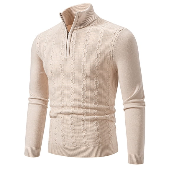 Xzbqbs Long Sleeve Shirts for Men Knitted Jacquard Casual Slim Fit Sweater Pullover Tops Fashion Lightweight Stand Collared Shirts