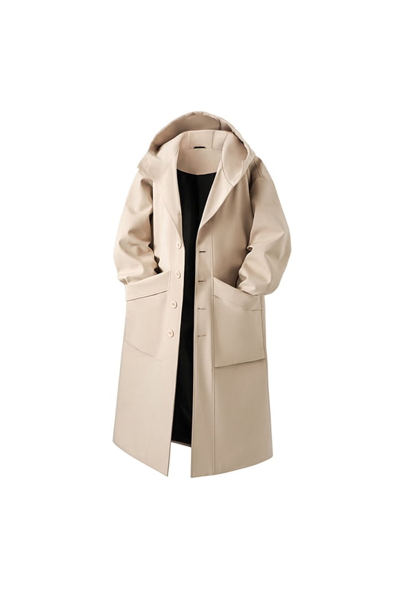 Mans Trench Coat Single Breasted Oversized Overcoat with Hood Casual Windbreaker Long Jacket Claasic Fit Super Soft Jackets