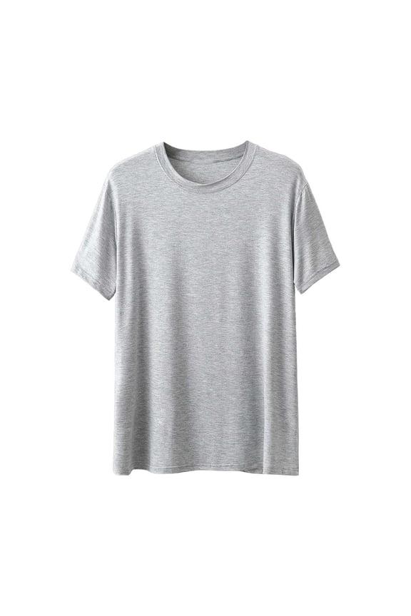 Men's Blouse Tops Short Sleeve Crew Neck Modal Summer Shirts Solid Color Lightweight Breathable Casual Tunics