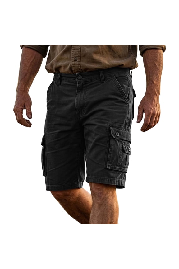 Men's Button Front Cargo Shorts Multi Pocket Summer Bottoms Solid Color Lightweight Fashion Casual Utility Trousers with Pockets