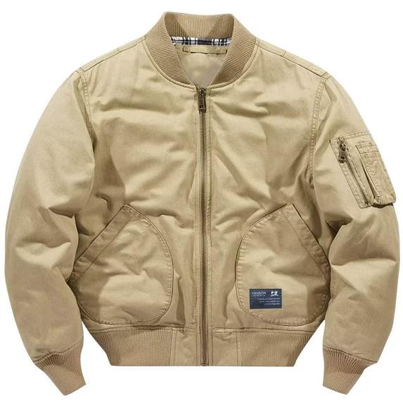 Xzbqbs Men's Casual Bomber Jacket Full Zip Outdoor Spring Fall Vintage Sport Coat Fashion Solid Color Flight Jacket with Pocket