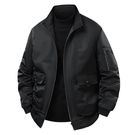 Xzbqbs Men's Casual Bomber Jacket Full Zip Outdoor Warm Vintage Work Coat Fashion Solid Color Flight Jacket Thickened Down Jackets