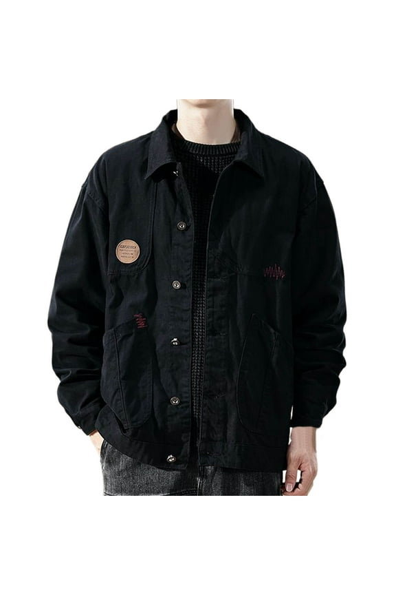 Men's Casual Denim Jacket Western Cowboy Button Down Lapel Shacket Classic Fit Solid Color Vintage Jacket with Pockets