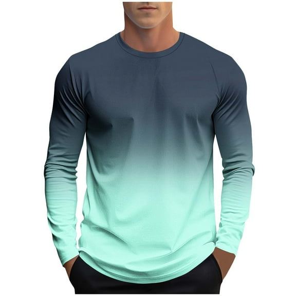 Xzbqbs Men's Casual Long Sleeve Shirts Gradien Color Crewneck Tee Shirts Lightweight Slim Fit Pulloer Tops Fashion Shirts for Men