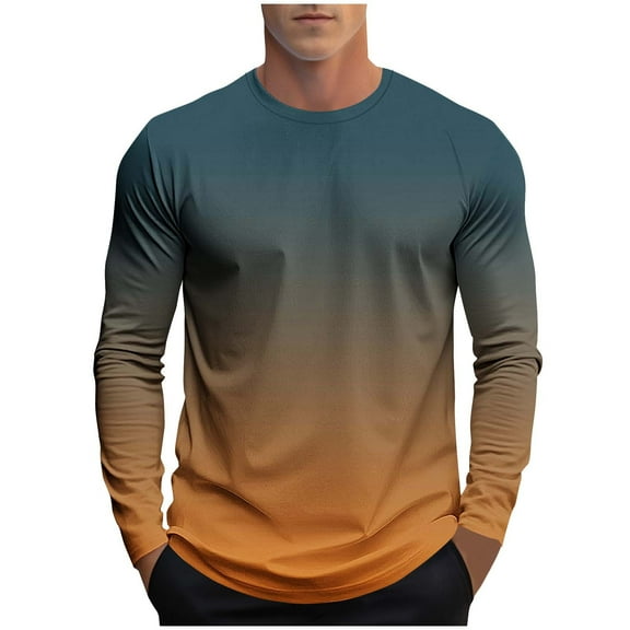 Xzbqbs Men's Casual Long Sleeve Shirts Gradien Color Crewneck Tee Shirts Lightweight Slim Fit Pulloer Tops Fashion Shirts for Men