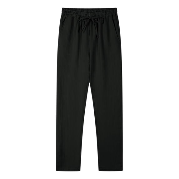 Xzbqbs Men's Casual Pants Loose Fit Elastic Waist Drawstring Straight-Leg Pants Lightweight Solid Color Summer Yoga Beach Pants