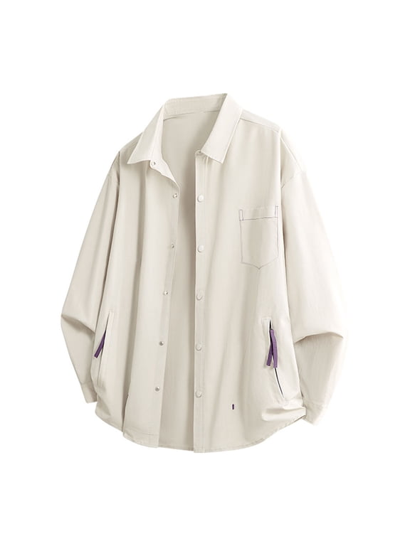 Men's Casual Shirt Long Sleeve Button Down Shacket Polo Shirts Fashion Lightweight Classic Fit Outwear Shirt with Pockets