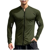 Xzbqbs Men's Casual Shirts Long Sleeve Full Zip Muscle Fit Quick Dry Pullover Tops Lightweight Solid Color Sports Fitness Shirts