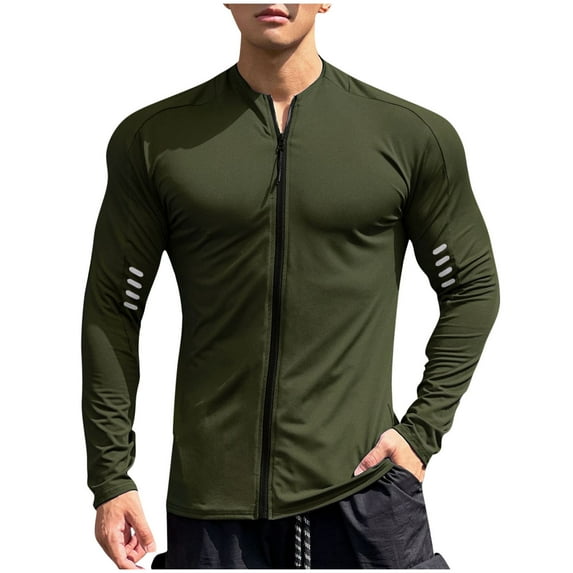 Xzbqbs Men's Casual Shirts Long Sleeve Full Zip Muscle Fit Quick Dry Pullover Tops Lightweight Solid Color Sports Fitness Shirts