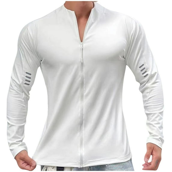 Xzbqbs Men's Casual Shirts Long Sleeve Full Zip Muscle Fit Quick Dry Pullover Tops Lightweight Solid Color Sports Fitness Shirts