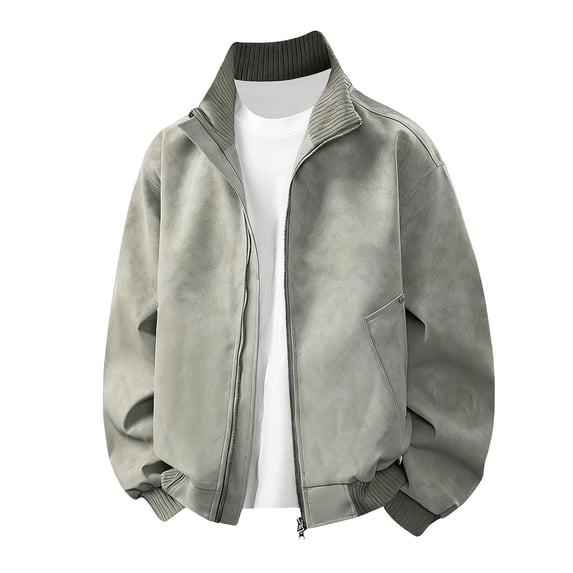 Xzbqbs Men's Casual Varsity Jacket Vintage Lightweight Suede Bomber Jackets Fashion Y2k Hip Hop Stand Collar Streetwear Jackets
