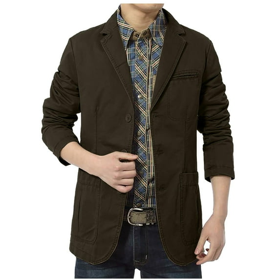 Xzbqbs Men's Cotton Jacket Casual Vintage Button Down Lapel Sport Coat Slim Fit Lihgtweight Work Jacket for Men with Multi Pockets