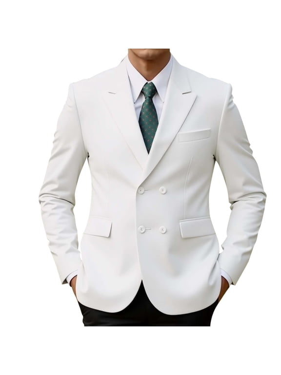 Men's Double Breasted Suits Slim Fit Tuxedo Jacket Lightweight Sport Coat Classic Suit Jacket for Wedding Business Prom