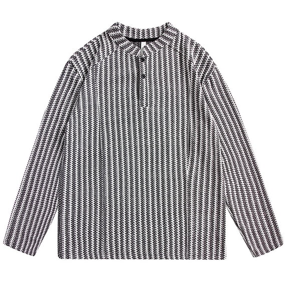 Xzbqbs Men’s Fall Winter Shirts Crew Neck Button Up Pullover Long Sleeve Loose Fit Sweatshirts Texture Tops Lightweight Shirts