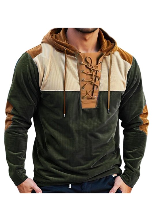 Men's Fashion Hoodies & Sweatshirts Corduroy Drawstring Tactical Pullover Hoodie Causal Long Sleeve Color Block Sweatshirts