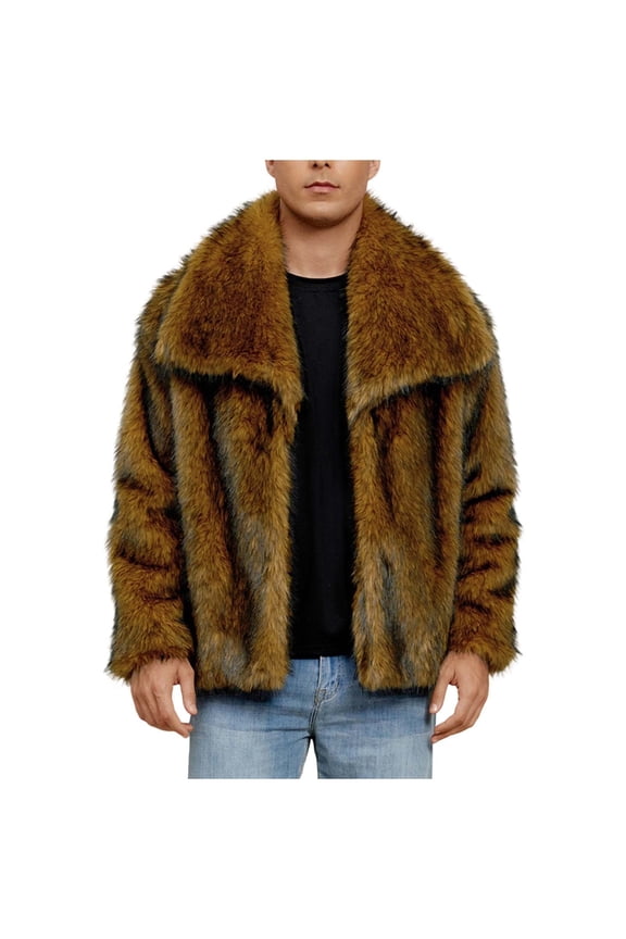 Men's Faux Fur Coat Long Open Front Cardigan Winter Fuzzy Fleece Jacket Warm Overcoat Turn Down Collar Coat Fashion Clothes