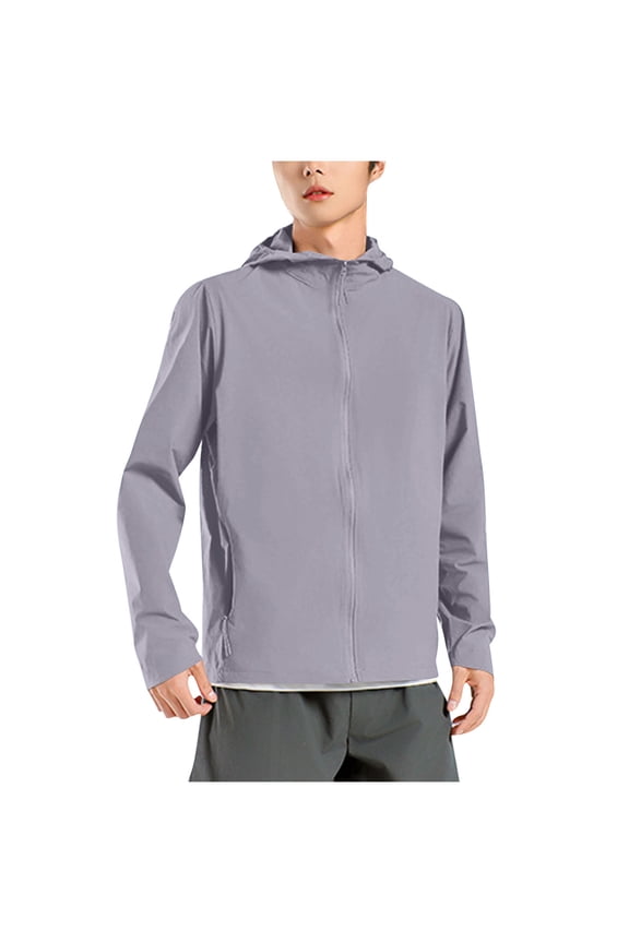 Men's Fishing Jacket Sun Protection Hiking Hooded Coat Lightweight Full Zip Softshell Riancoat Outdoor Jackets for Men