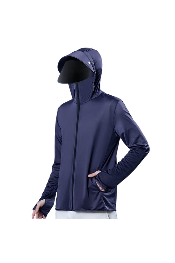 Men's Fishing Jacket UPF 50+ Sun Protection Breathable Hooded Coat Quick Dry Hiking Outdoor Jackets for Men with Face Mask
